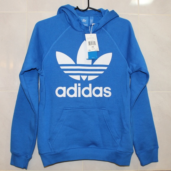 adidas trefoil hoodie bluebird